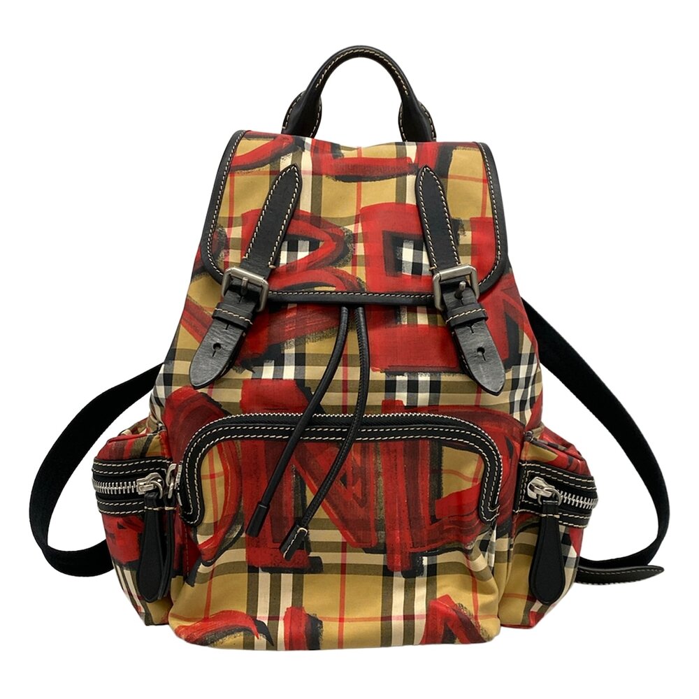 Burberry Backpack Beige Red Multi Nylon Leather